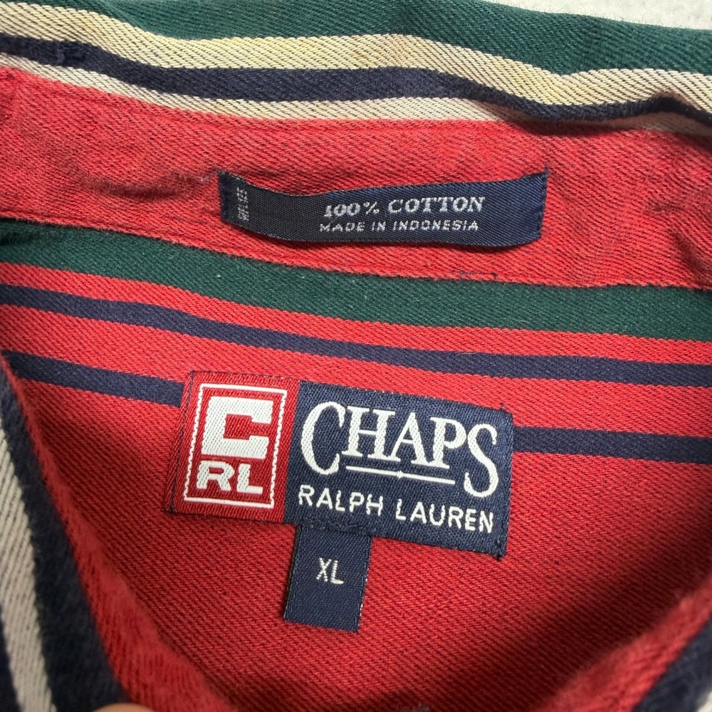 Vintage Chaps Ralph Lauren Multi Color Striped Button Down Shirt XL 90s Preppy - Picture 6 of 10